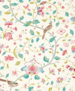 Aril's Garden Wallpaper by Sanderson in Blue Clay and Pink
