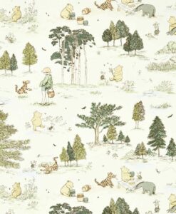 Winnie the Pooh Wallpaper in Macaron Green by Disney and Sanderson