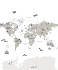 Our Planet World Map Wallpaper in Black White