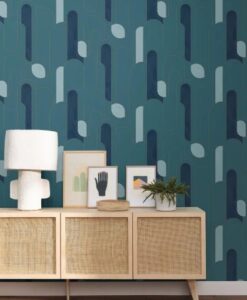 Up and Around Wallpaper in Golden Duck Blue
