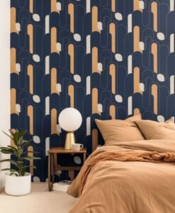 Up and Around Wallpaper in Midnight Blue Gold