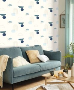 Turn Around Wallpaper in Golden Duck Blue