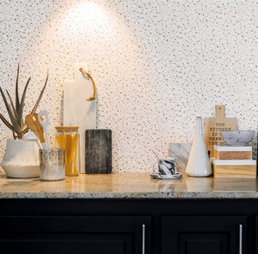 Terrazzo Wallpaper in Black/Gold