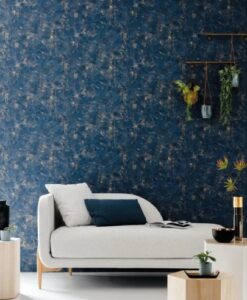 Uni Patine Wallpaper in Midnight Blue Gold