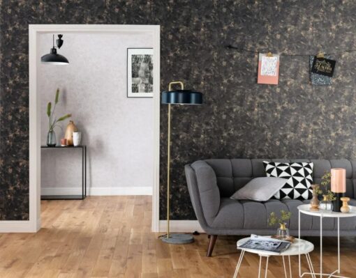 Uni Patine Wallpaper in Black Gold