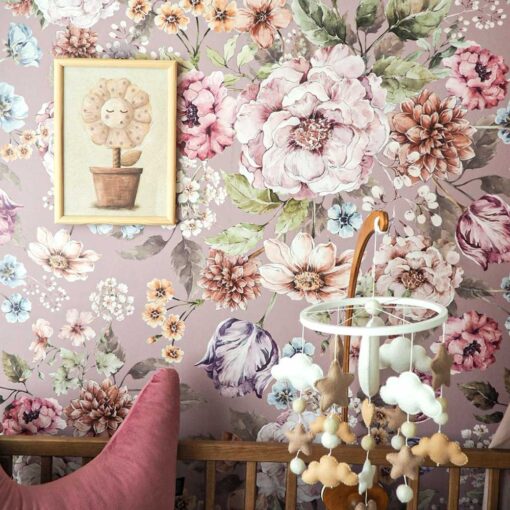 Bouquet of Flowers Wallpaper in Lilac by Dekornik