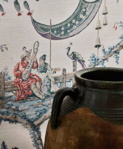 Emperor's Musician Wallpaper in Indigo by Zoffany from the Arcadian Thames Collection