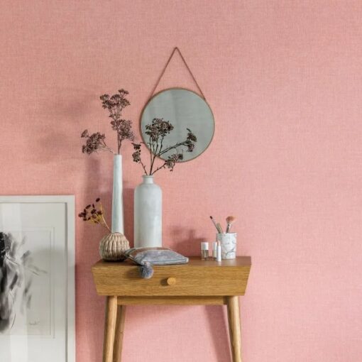 Uni Métallisé Linen Wallpaper in Medium Pink