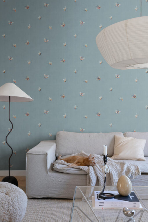 Butterflies Wallpaper in Misty Blue by Sandberg