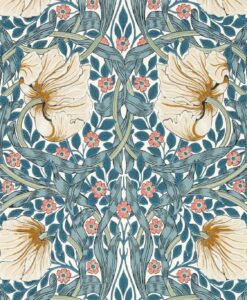 Pimpernel Wallpaper in Woad & Coral