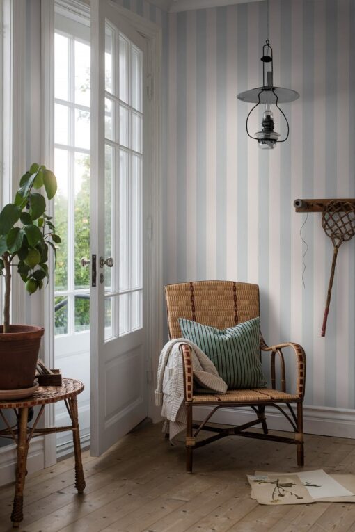 Falsterbo Stripe Wallpaper In Blue-Livingroom