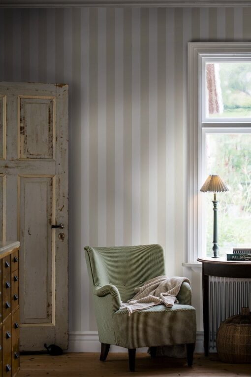 Falsterbo Stripe Wallpaper In Light Beige-Livingroom