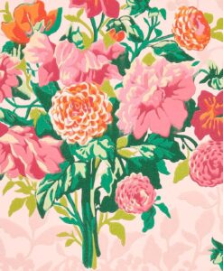 Dahlia Bunch Wallpaper In Rose Quartz & Spinel