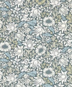 Mallow Lily Wallpaper in Slate Dove