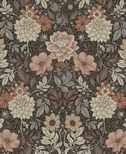 Dahlia Garden Wallpaper In Brown-1