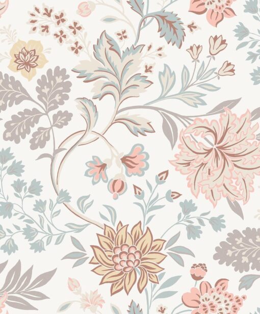 Alicia Wallpaper In Pastel Pink, Yellow, Celadon Green And Cream