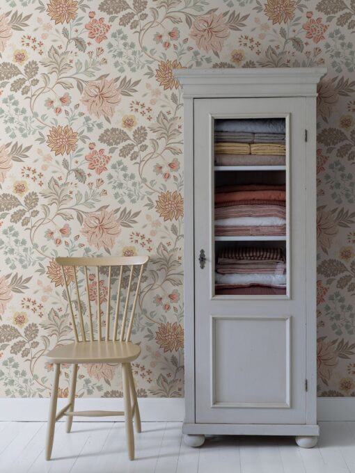 Alicia Wallpaper In Pastel Pink, Yellow, Celadon Green And Cream