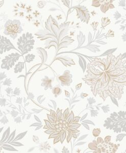 Alicia Wallpaper In White And Grey With Gold Detailing