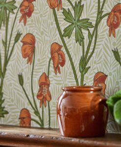 Monkshood Wallpaper in Tangerine & Sage