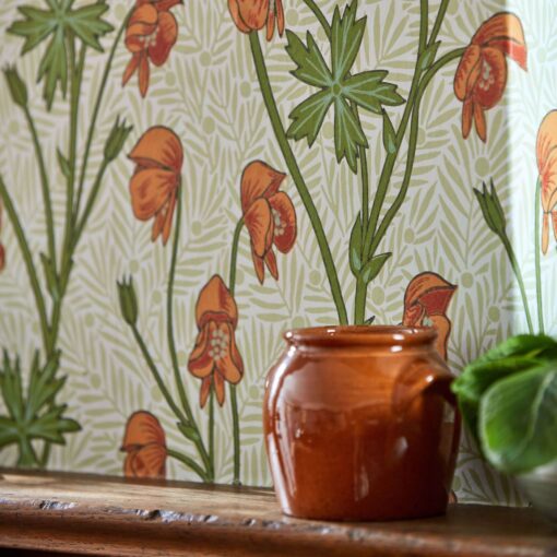 Monkshood Wallpaper in Tangerine & Sage