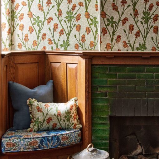 Monkshood Wallpaper in Tangerine & Sage