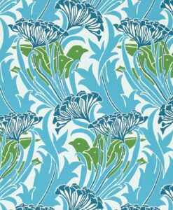 Laceflower Wallpaper in Garden Green & Lagoon from Bedford Park by Morris & Co