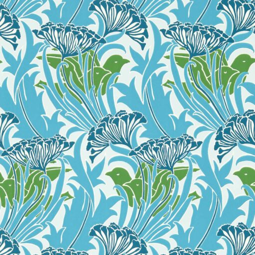 Laceflower Wallpaper in Garden Green & Lagoon from Bedford Park by Morris & Co