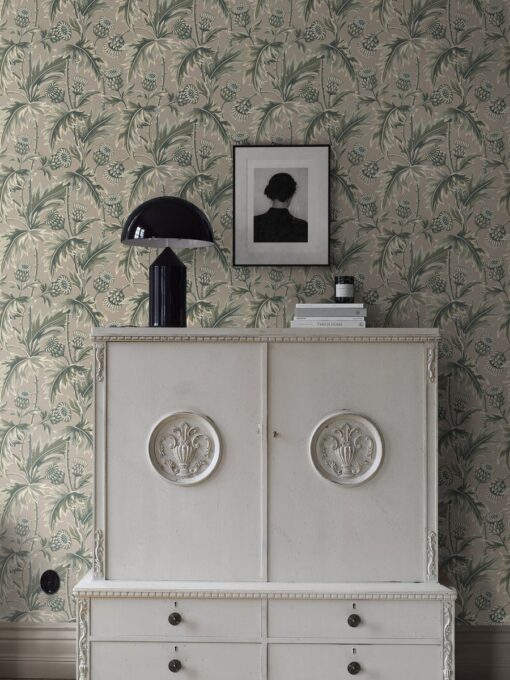 Treasured Thistle Wallpaper In Green And Beige