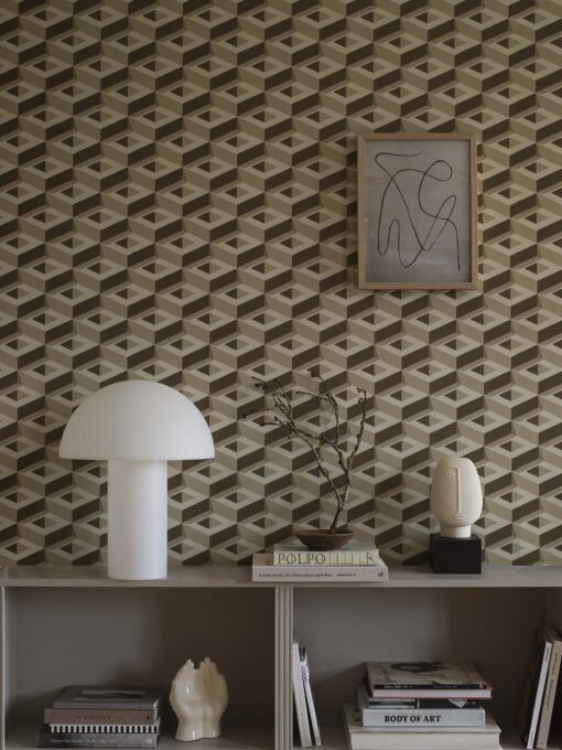 Boxes Wallpaper In Beige, Brown And Light Cream