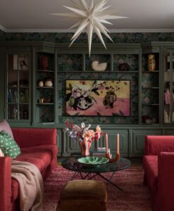 Carnation Garden Wallpaper Green_Livingroom