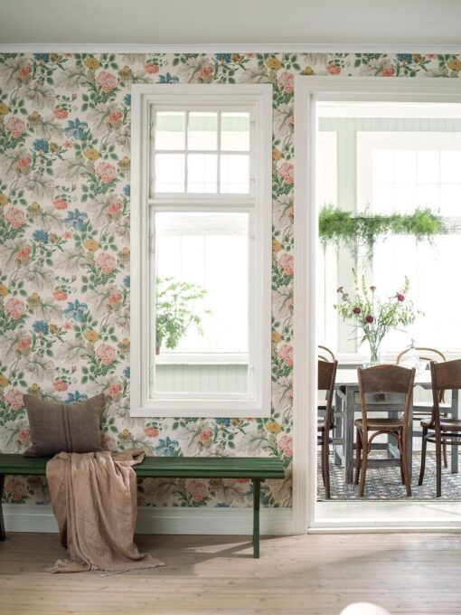 Carnation Garden Wallpaper Green