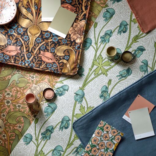 Morris & Co Flatlay of wallpapers and fabric