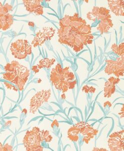 Fleur de Joie Wallpaper In Paprika Aqua Soft Focus