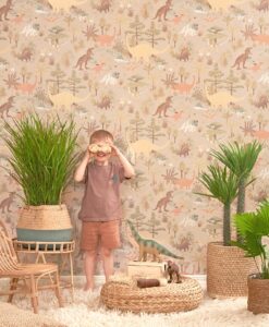 Dinosaur Vibes Wallpaper in Sandy Beige