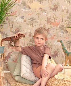 Dinosaur Vibes Wallpaper in Sandy Beige