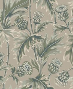 Treasured Thistle Wallpaper In Green And Beige