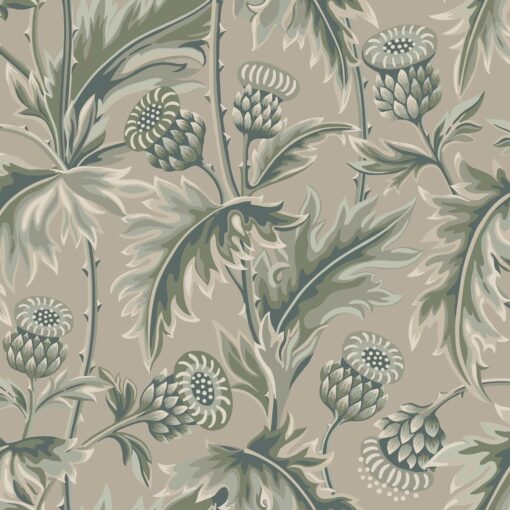 Treasured Thistle Wallpaper In Green And Beige