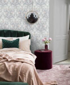 Thistle Wallpaper in Grey, Green, And Blush Pink