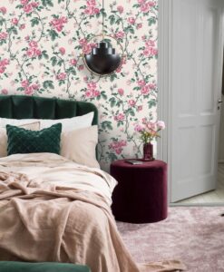 French Roses Wallpaper in White And Pink