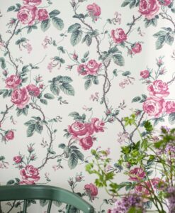 French Roses Wallpaper in White And Pink