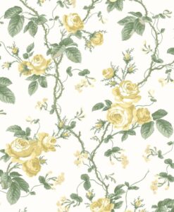 French Roses Wallpaper in Yellow, Green and White