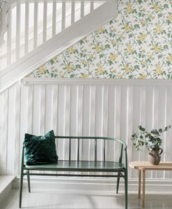 French Roses Wallpaper in Yellow, Green and White