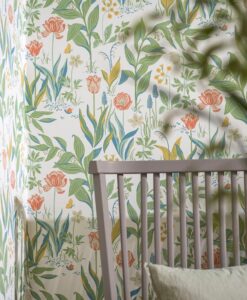 Spring Garden Wallpaper in Green And White