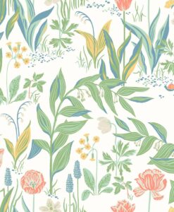 Spring Garden Wallpaper in Green And White