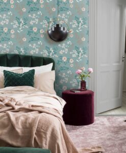 Prairie Rose wallpaper in Blue