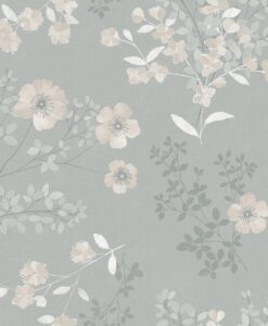 Prairie Rose Wallpaper in Grey and Beige